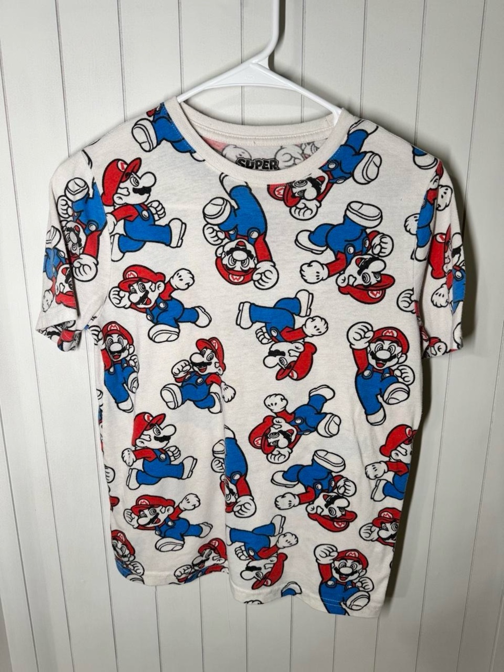 Nintendo Super Mario Allover Print Tee in White, Red & Blue